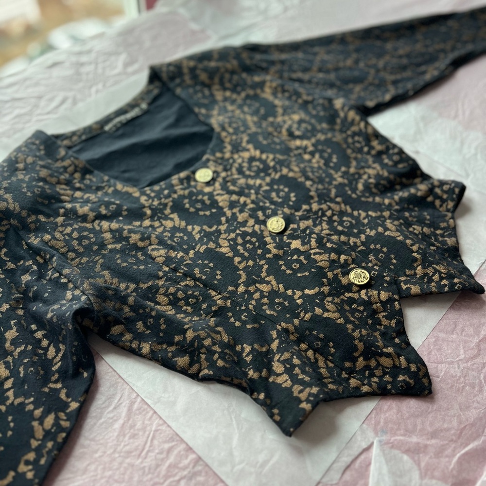 VTG 90s MINT Jonathan Miller London navy caramel suit leopard S/M matching set - Picture 9 of 16